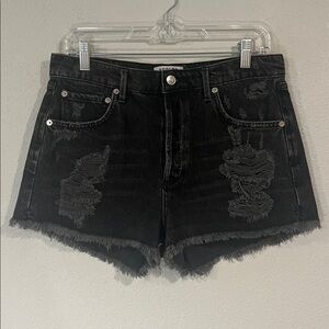 Agolde Jaden high rise distressed fray hem denim shorts washed black 29